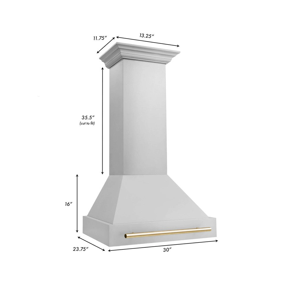 ZLINE Autograph Edition 30 in. Stainless Steel Range Hood with Stainless Steel Shell and Handle (8654STZ-30) dimensional diagram and measurements.