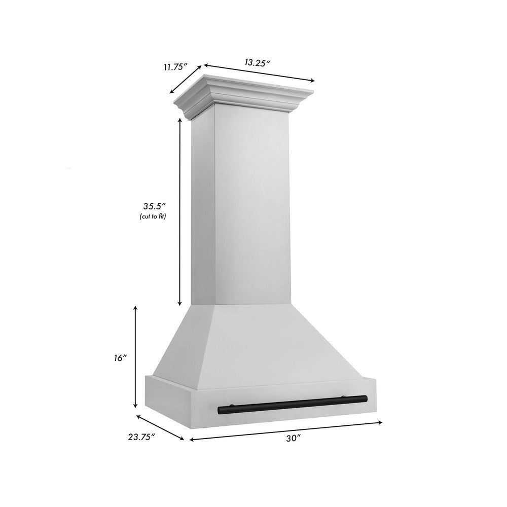 ZLINE Autograph Edition 30 in. Stainless Steel Range Hood with Stainless Steel Shell and Handle (8654STZ-30) dimensional diagram and measurements.