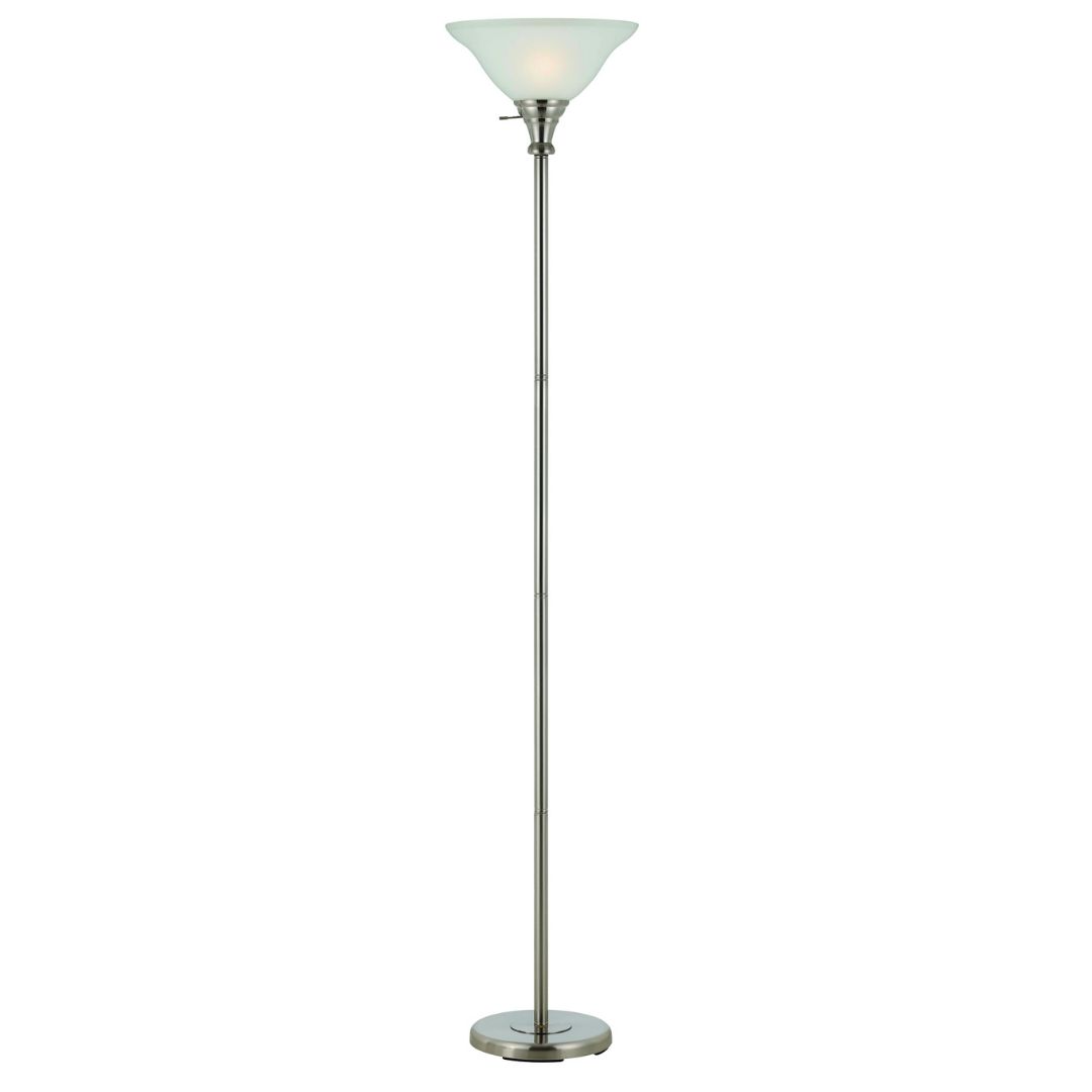 Cal Lighting 150W 3Way Torchiere W/ Glass Shade, Brushed Steel 