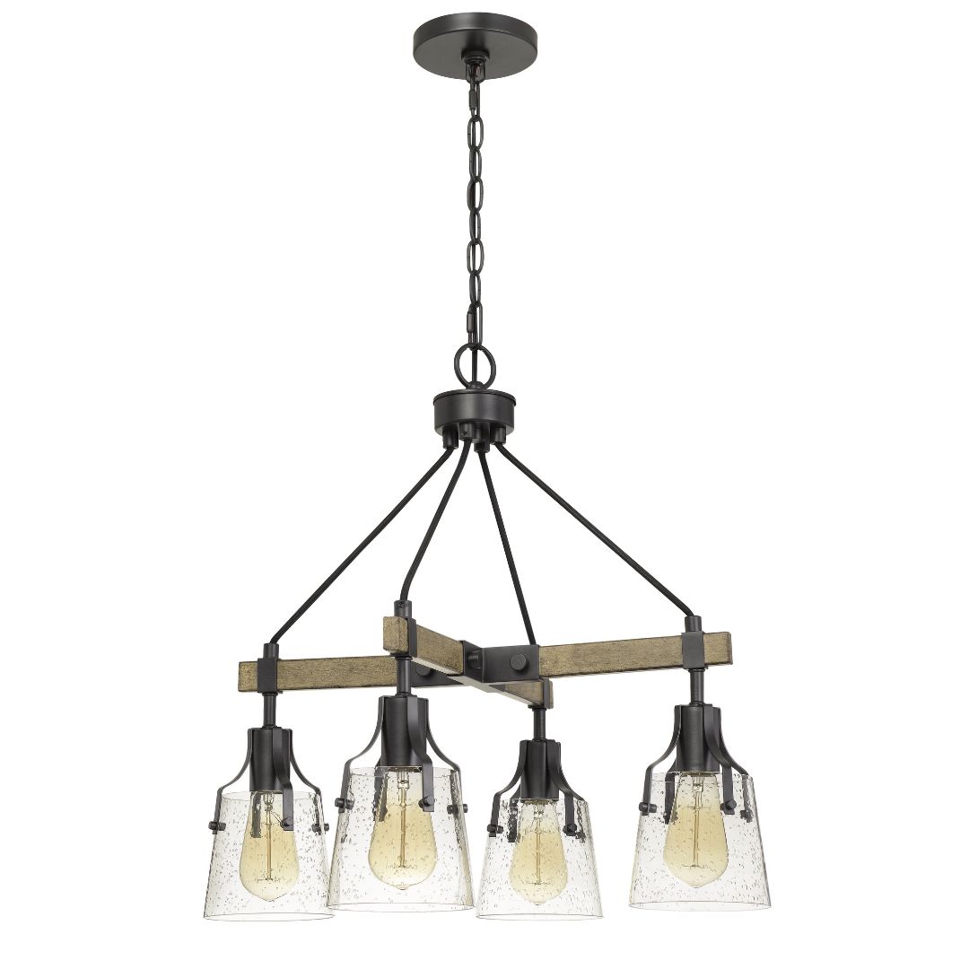 Cal Lighting 60W X 4 Aosta Metal Chandelier With Bubbled Glass Shades (Edison Bulbs Are Not Included) 
