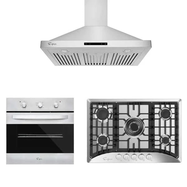 Empava 3 Piece Kitchen Package with 24 in. Electric Wall Oven, 30 in. Gas Cooktop, and 30 in. Wall Mount Range Hood (EMPV-24WO30GC30RH03)