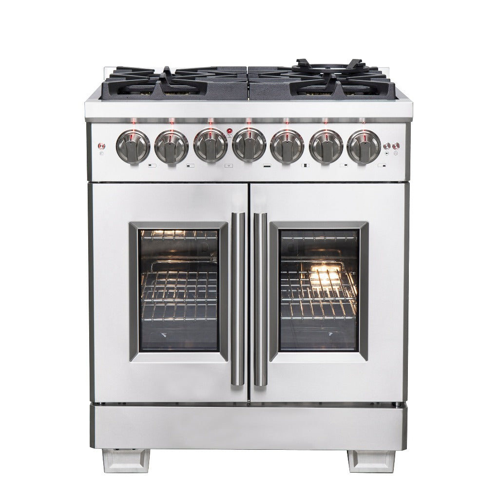 Forno Capriasca 30 in. 4.32 cu. ft. French Door Freestanding Dual Fuel Range with Gas Stove and Electric Oven in Stainless Steel (FFSGS6387-30)-