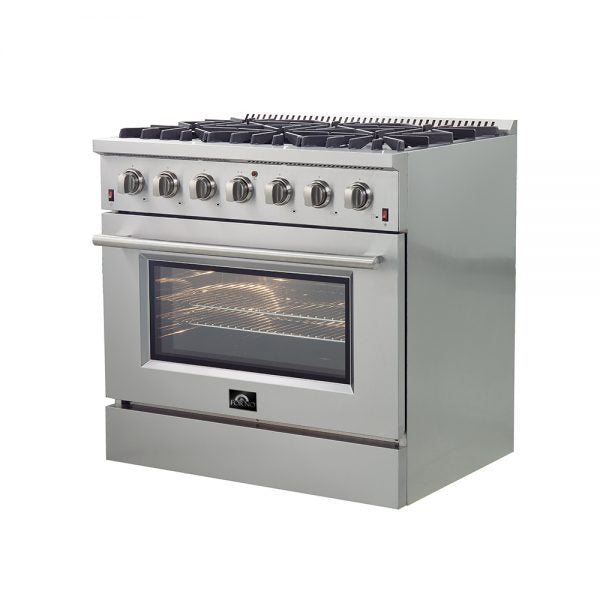Forno 2-Piece Stainless Steel Appliance Package - with 36" Stainless Steel All Gas Range and 24" Tall Tub Dishwasher in Stainless Steel (FFSGS6244-36+FDWBI8067-24S)-