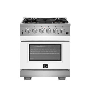 Forno Capriasca - 30 in. 4.32 cu. ft. Professional Range with Gas Stove and Gas Oven in Stainless Steel (FFSGS6260-30)-White Door