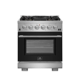 Forno Capriasca - 30 in. 4.32 cu. ft. Professional Range with Gas Stove and Gas Oven in Stainless Steel (FFSGS6260-30)-Black Door