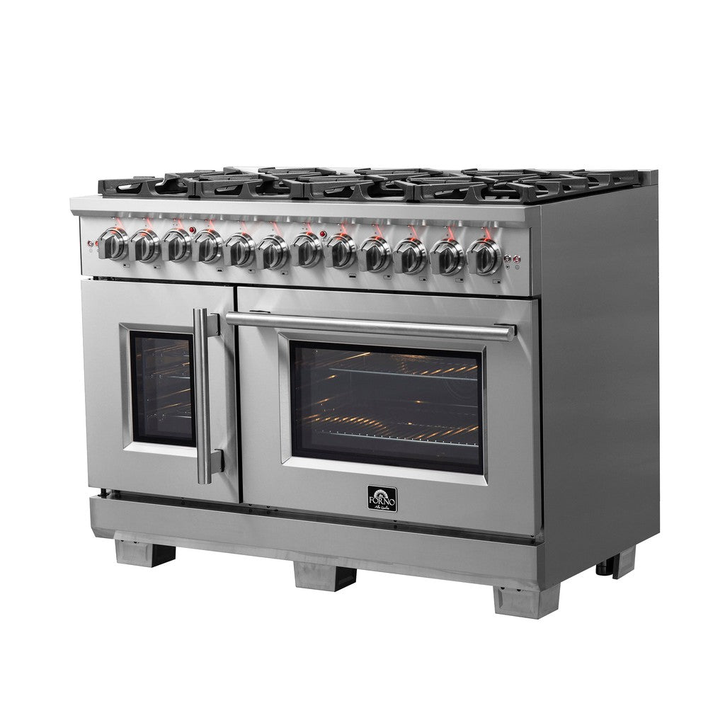 Forno Capriasca 48 in. 6.58 cu. ft. Left Swing Door Freestanding Dual Fuel Range with Gas Stove and Electric Oven in Stainless Steel (FFSGS6387-48)-