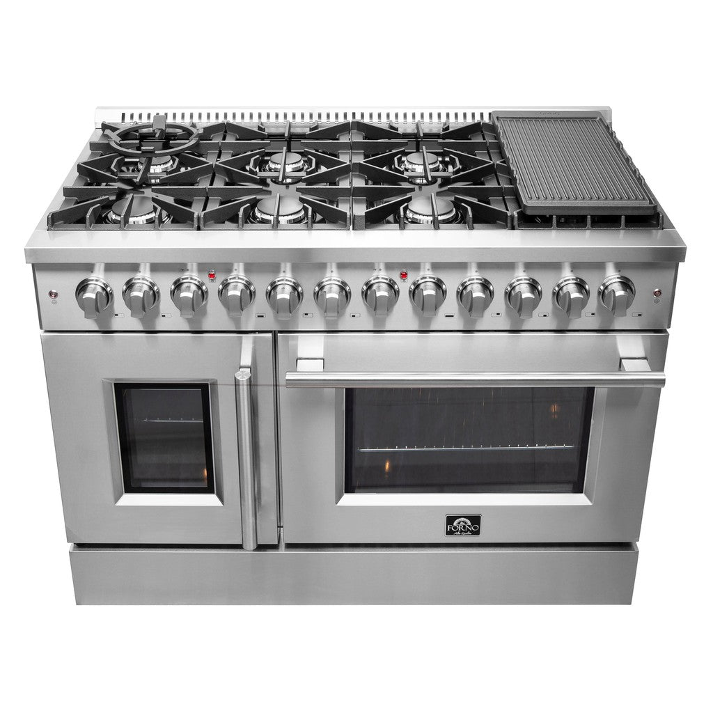 Forno Galiano 48 in. 6.58 cu. ft. Left Swing Door Freestanding Dual Fuel Range with Gas Stove and Electric Oven in Stainless Steel (FFSGS6356-48)-
