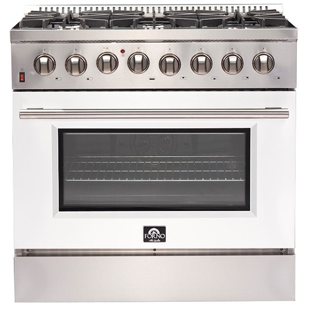 Forno Galiano Gold Professional - 36 in. 5.36 cu. ft. Freestanding Dual Fuel Range with Gas Stove and Electric Oven in Stainless Steel (FFSGS6156-36)-White Door