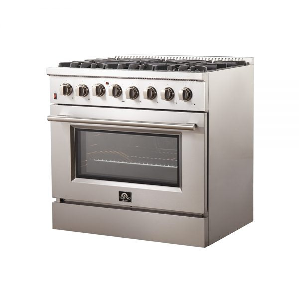 Forno Galiano Gold Professional - 36 in. 5.36 cu. ft. Freestanding Dual Fuel Range with Gas Stove and Electric Oven in Stainless Steel (FFSGS6156-36)-