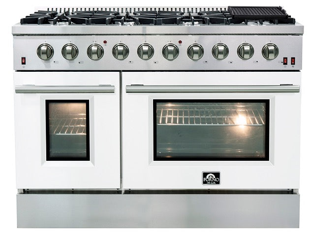 Forno Galiano Professional - 48 in. 6.58 cu. ft. Range with Gas Stove and Gas Oven in Stainless Steel (FFSGS6244-48) with White Door