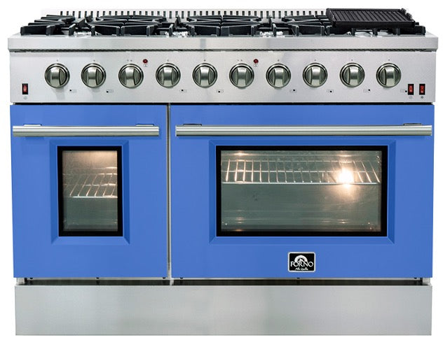 Forno Galiano Professional - 48 in. 6.58 cu. ft. Range with Gas Stove and Gas Oven in Stainless Steel (FFSGS6244-48) with Blue Door