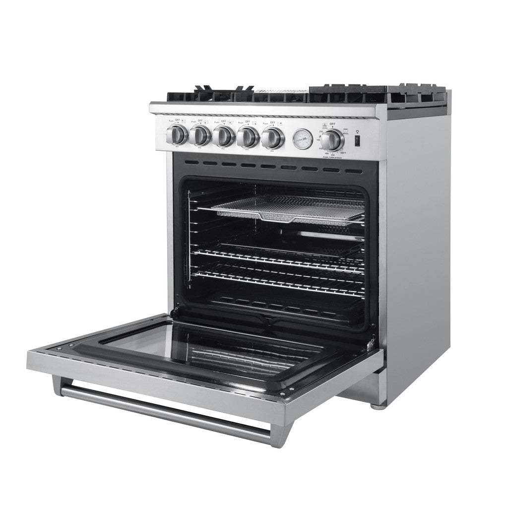 The Forno Lazio 30 in. Range oven has a capacity of 4.32 cu. ft. with a combined broil and oven output of 26,000 BTUs.