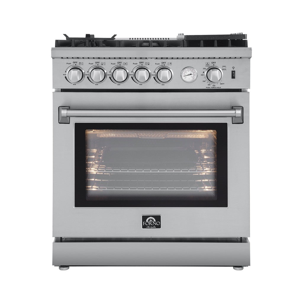 Forno Lazio - 30 in. 4.23 cu. ft. All Gas Range with 5 Sealed Burner, Air Fryer Basket, and Griddle in Stainless Steel (FFSGS6276-30)