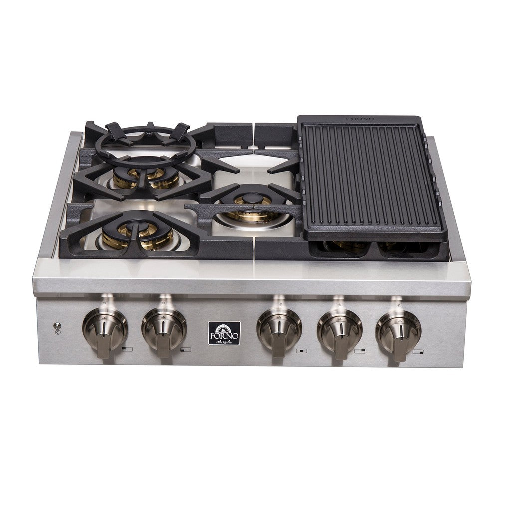 Forno Spezia 30 in. 5 Burner Gas Cooktop with Wok Ring and Griddle in Stainless Steel (FCTGS5751-30)-