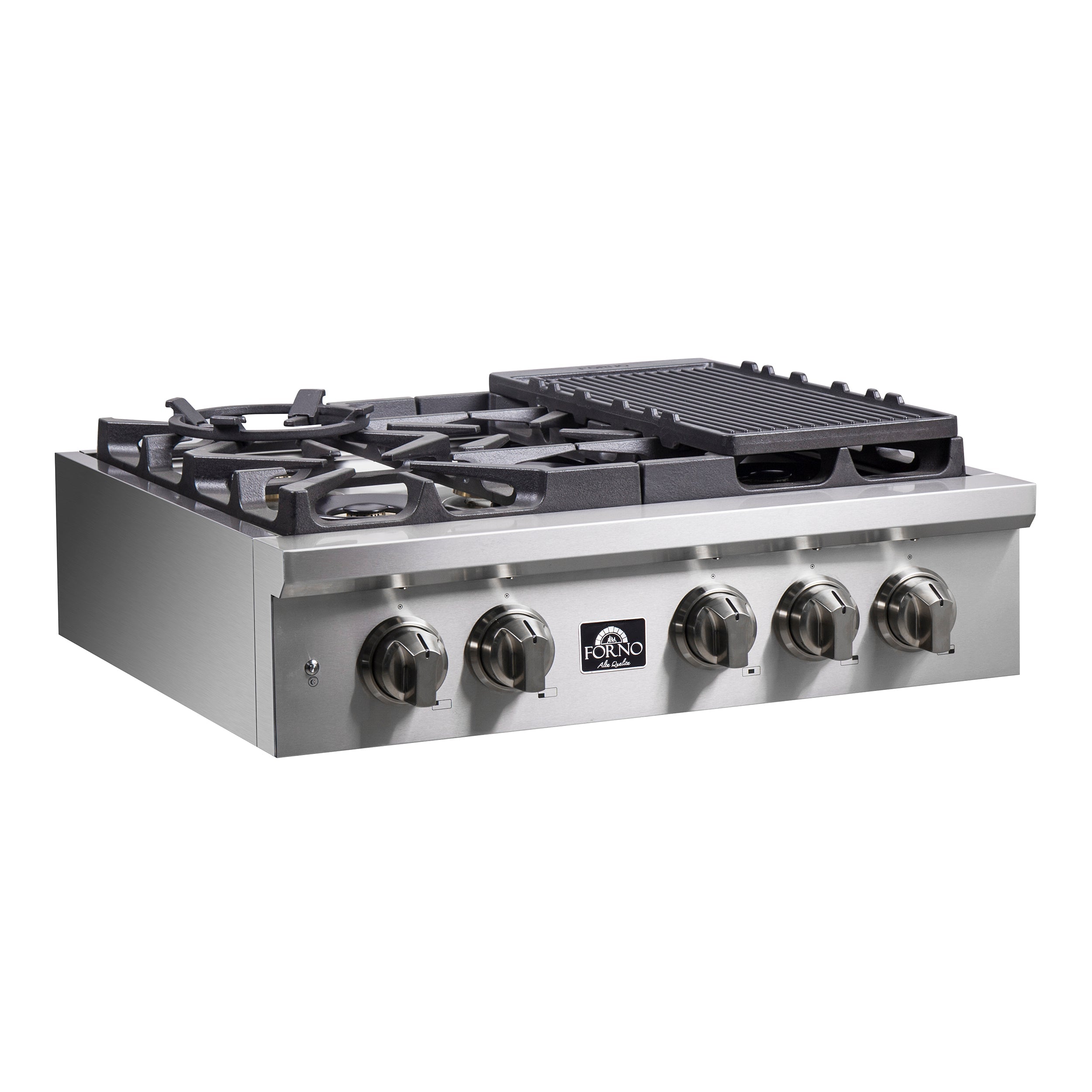 Forno Spezia 30 in. 5 Burner Gas Cooktop with Wok Ring and Griddle in Stainless Steel (FCTGS5751-30)-