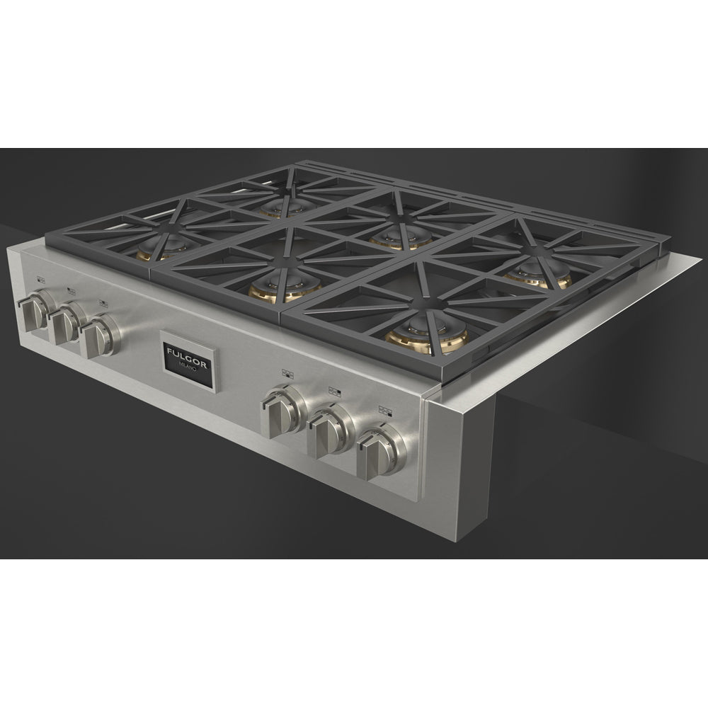 Fulgor Milano 36 in. 600 Professional Series All Gas Range Top in Stainless Steel (F6GRT366S1)-