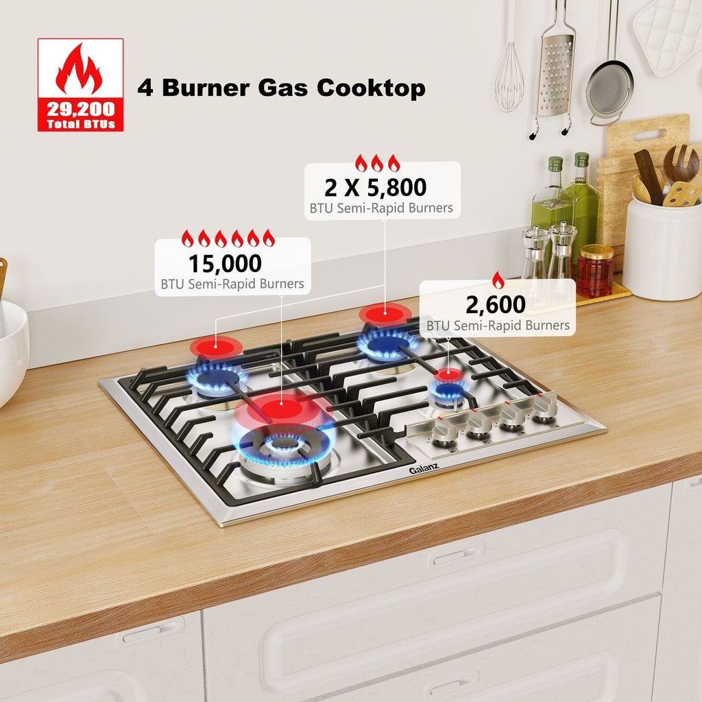 Galanz 24-In. Gas Cooktop in Stainless Steel with 15000 BTU Triple Ring Power Burner (GL1CT24AS4G) 