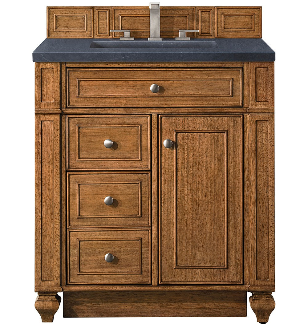 James Martin Vanities Bristol Collection 30 in. Single Vanity in Saddle Brown with Countertop Options Charcoal Soapstone Quartz