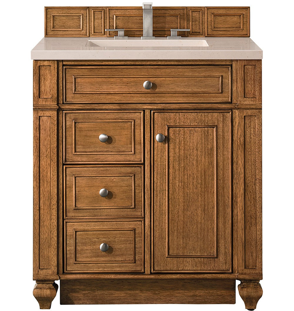 James Martin Vanities Bristol Collection 30 in. Single Vanity in Saddle Brown with Countertop Options Eternal Marfil Quartz