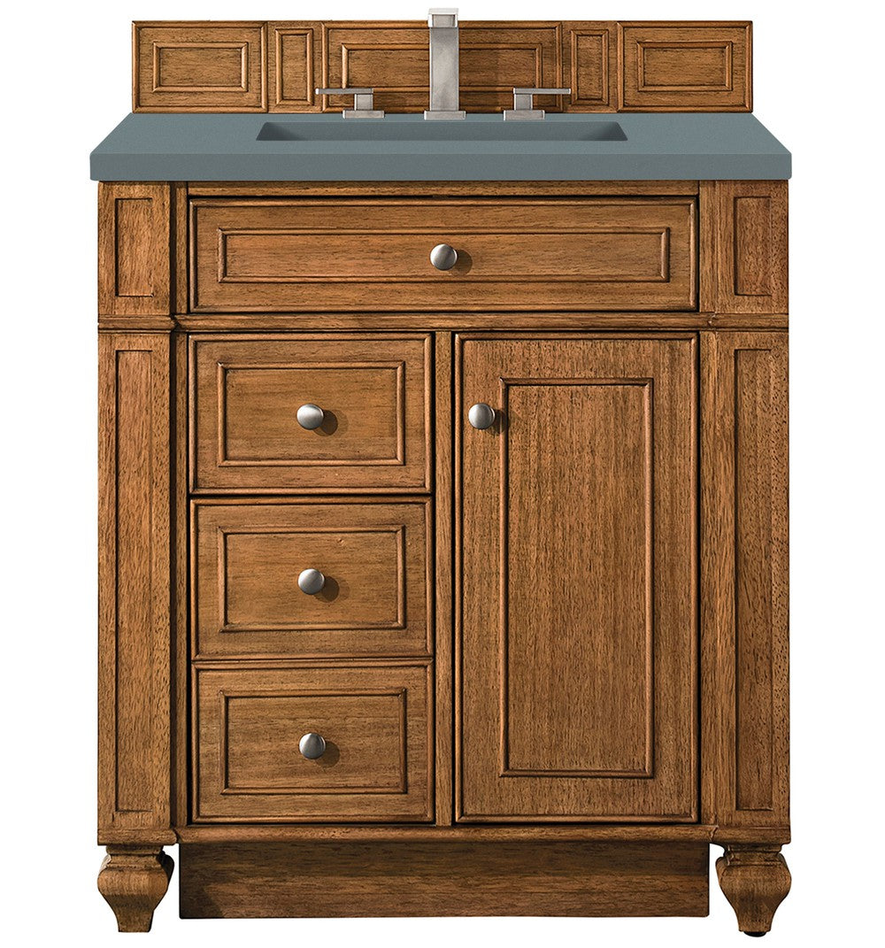 James Martin Vanities Bristol Collection 30 in. Single Vanity in Saddle Brown with Countertop Options Cala Blue Quartz