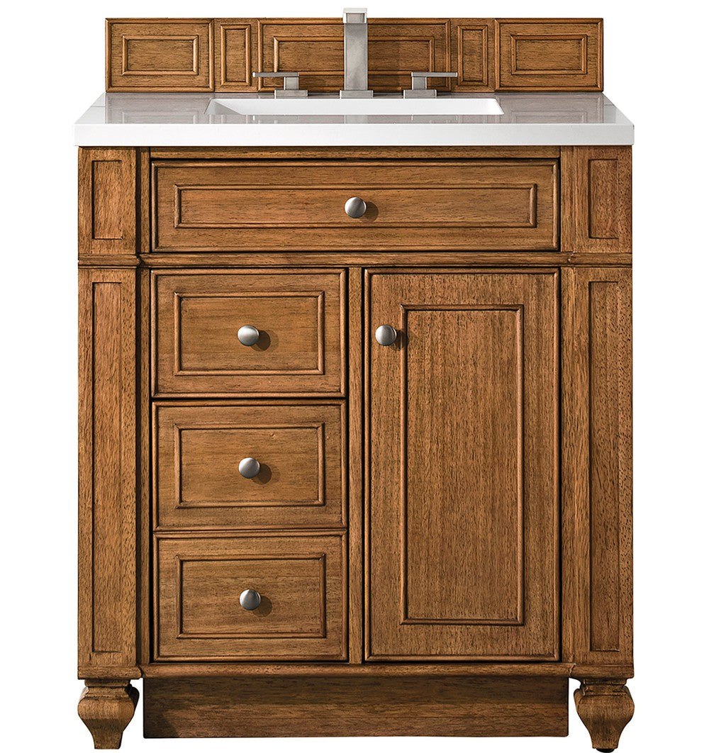 James Martin Vanities Bristol Collection 30 in. Single Vanity in Saddle Brown with Countertop Options Classic White Quartz