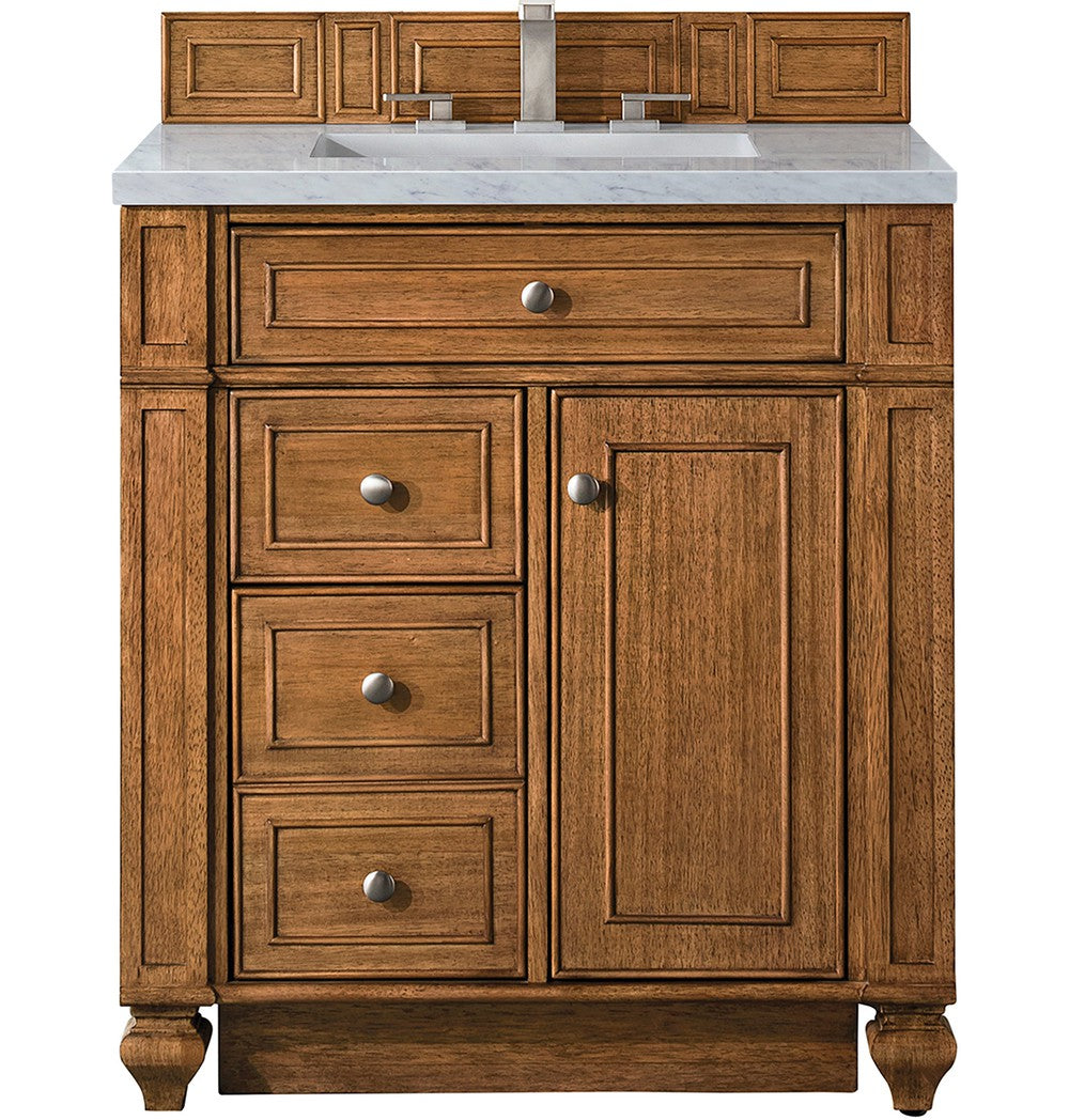 James Martin Vanities Bristol Collection 30 in. Single Vanity in Saddle Brown with Countertop Options Arctic Fall