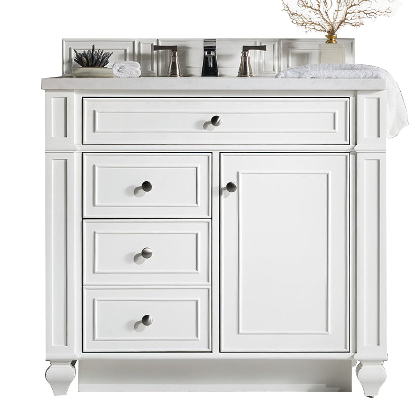 James Martin Vanities Bristol Collection 36 in. Single Vanity in Bright White with Countertop Options Classic White Quartz
