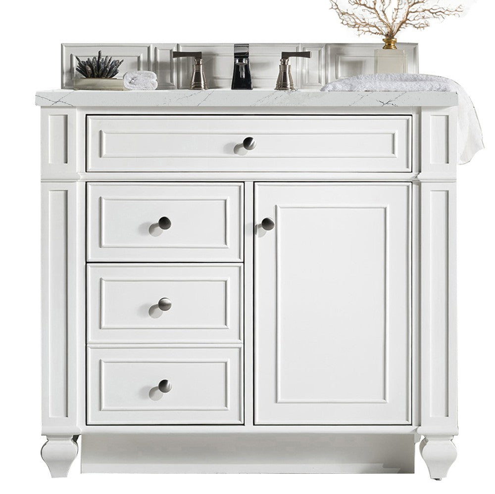 James Martin Vanities Bristol Collection 36 in. Single Vanity in Bright White with Countertop Options Ethereal Noctis Quartz