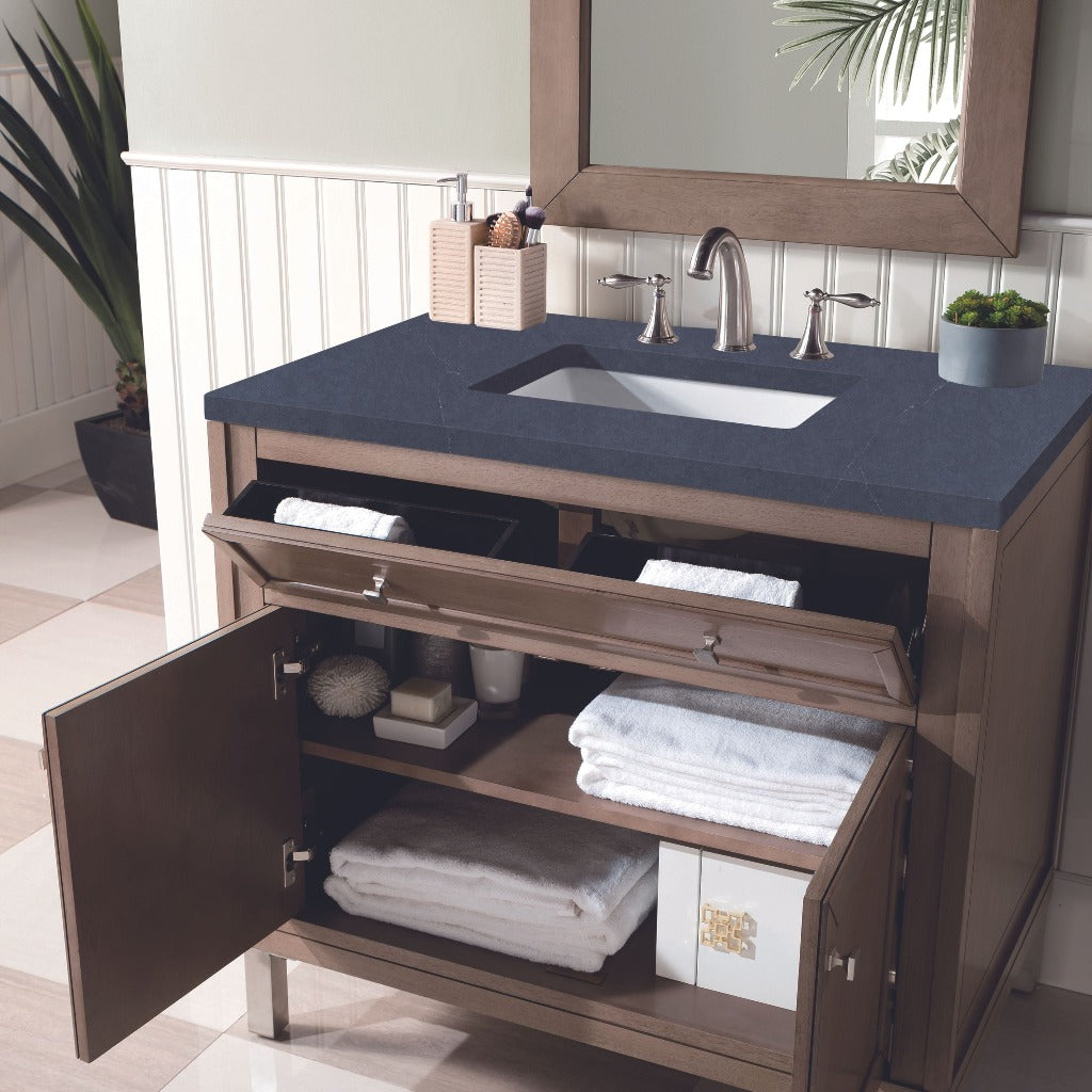 James Martin Vanities Chicago Collection 36 in. Single Vanity in Whitewashed Walnut with Countertop Options