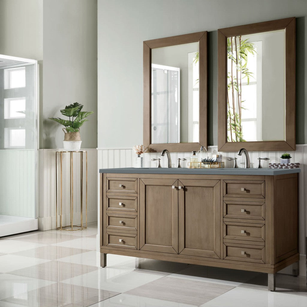 James Martin Vanities Chicago Collection 60 in. Double Vanity in Whitewashed Walnut with Countertop Options