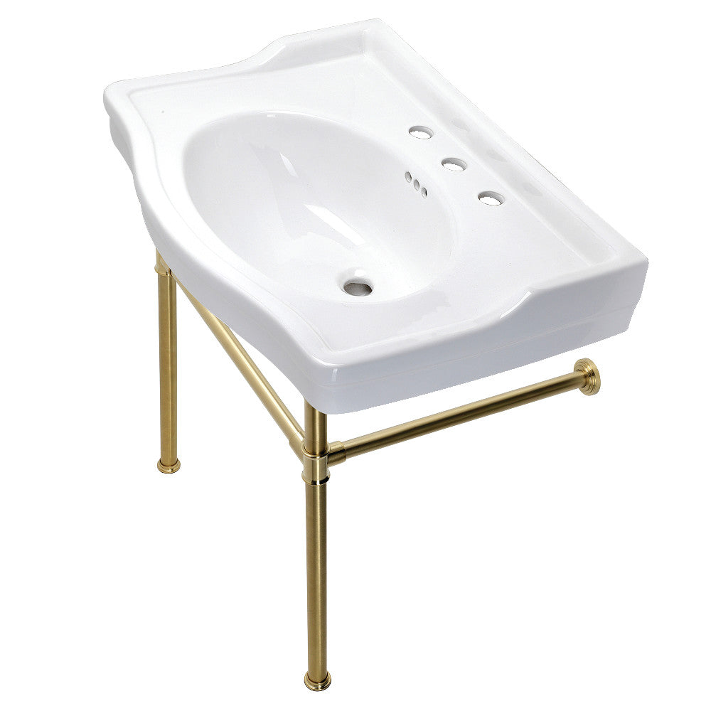 Kingston Brass Victorian 30-Inch Console Sink with Stainless Steel Legs Brushed Brass
