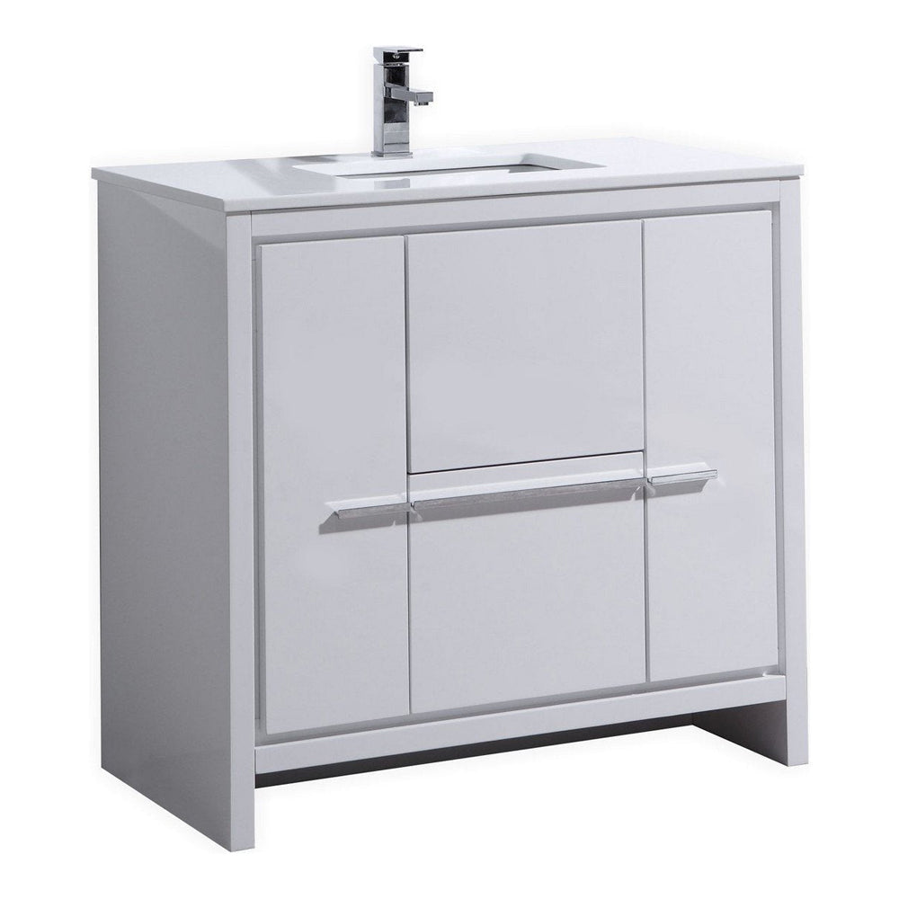 KubeBath Dolce 36 in. Freestanding Single Sink Modern Bathroom Vanity with White Quartz Counter-Top and Cabinet Color Options