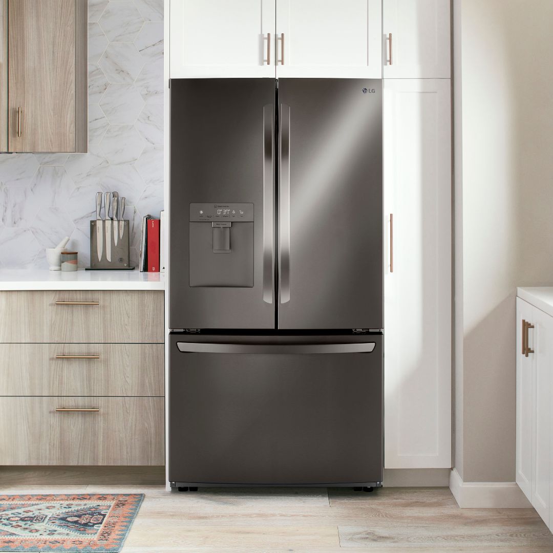 LG 36 Inch French Door Refrigerator with Slim Design Water Dispenser in Black Stainless Steel 29 Cu. Ft. (LRFWS2906D)