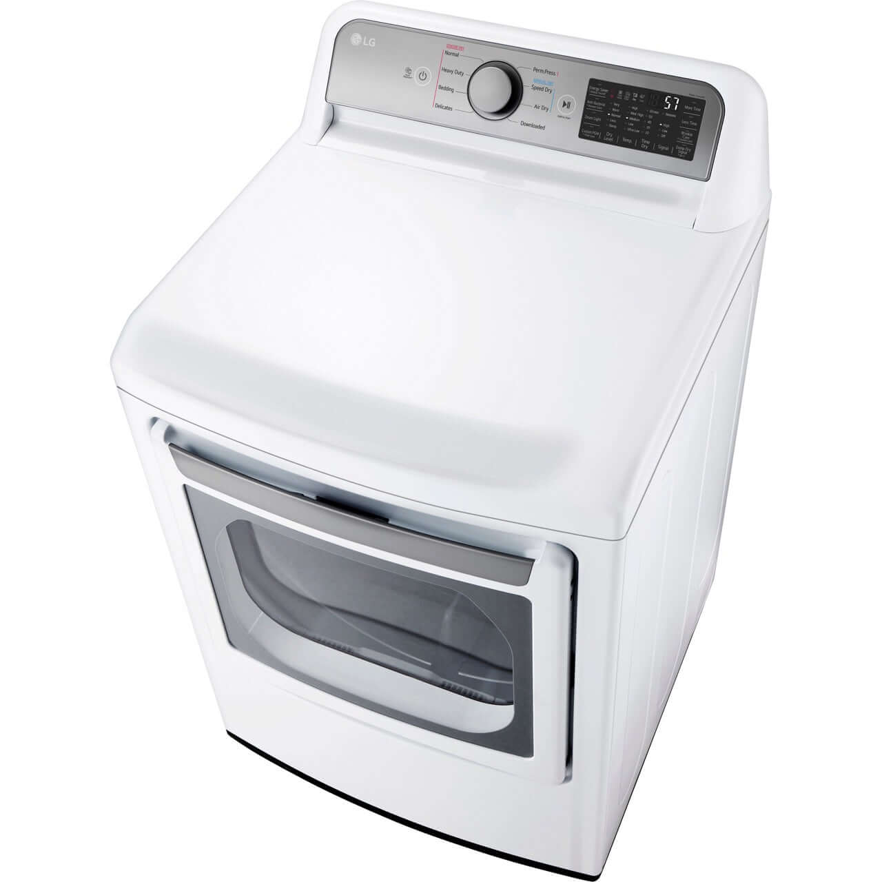 LG 7.3-Cu. Ft. Ultra Large Capacity Smart wi-fi Enabled Rear Control Electric Dryer with EasyLoad Door (DLE7400WE) Overhead Alternate Side View