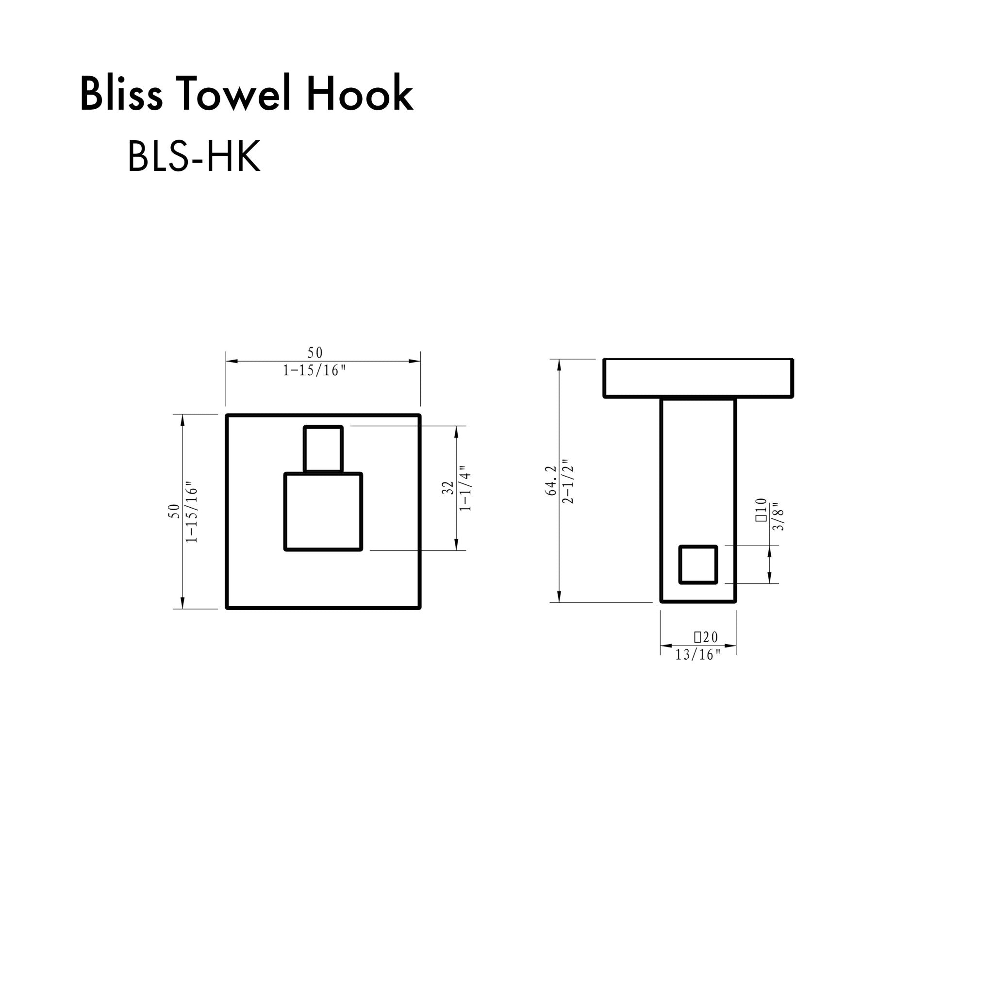 ZLINE Bliss Towel Hook With Color Options (BLS-HK) dimensional diagram