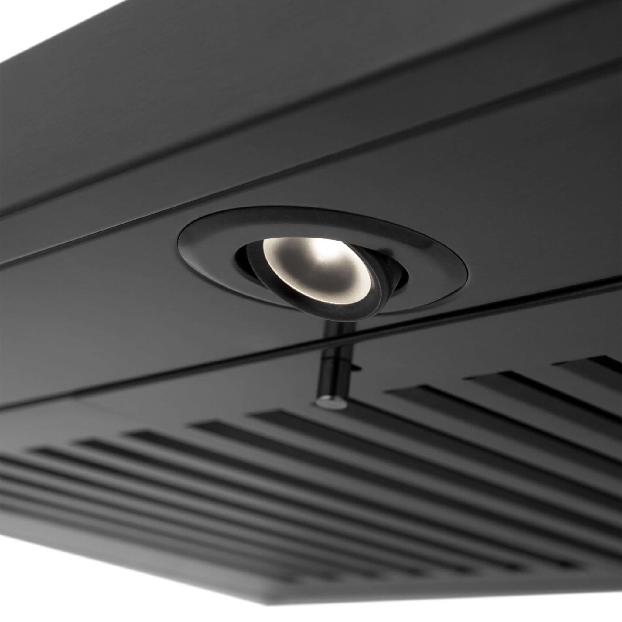 ZLINE Convertible Vent Wall Mount Range Hood in Black Stainless Steel with Crown Molding (BSKBNCRN) directional LED lighting