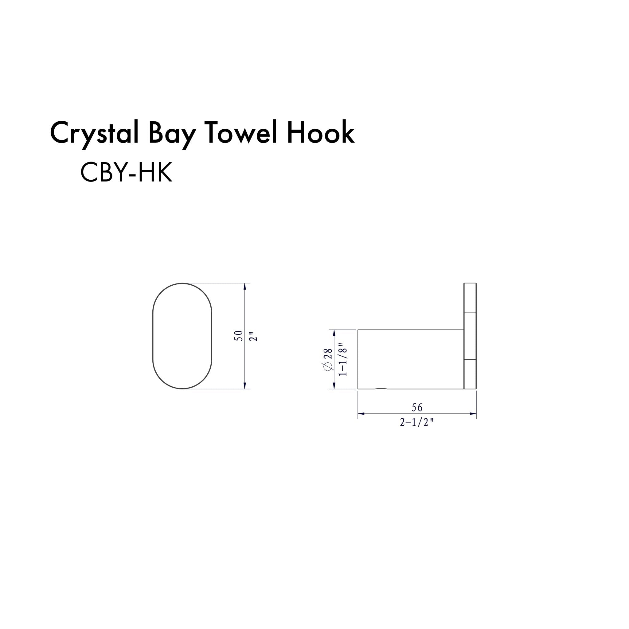 ZLINE Crystal Bay Towel Hook dimensions