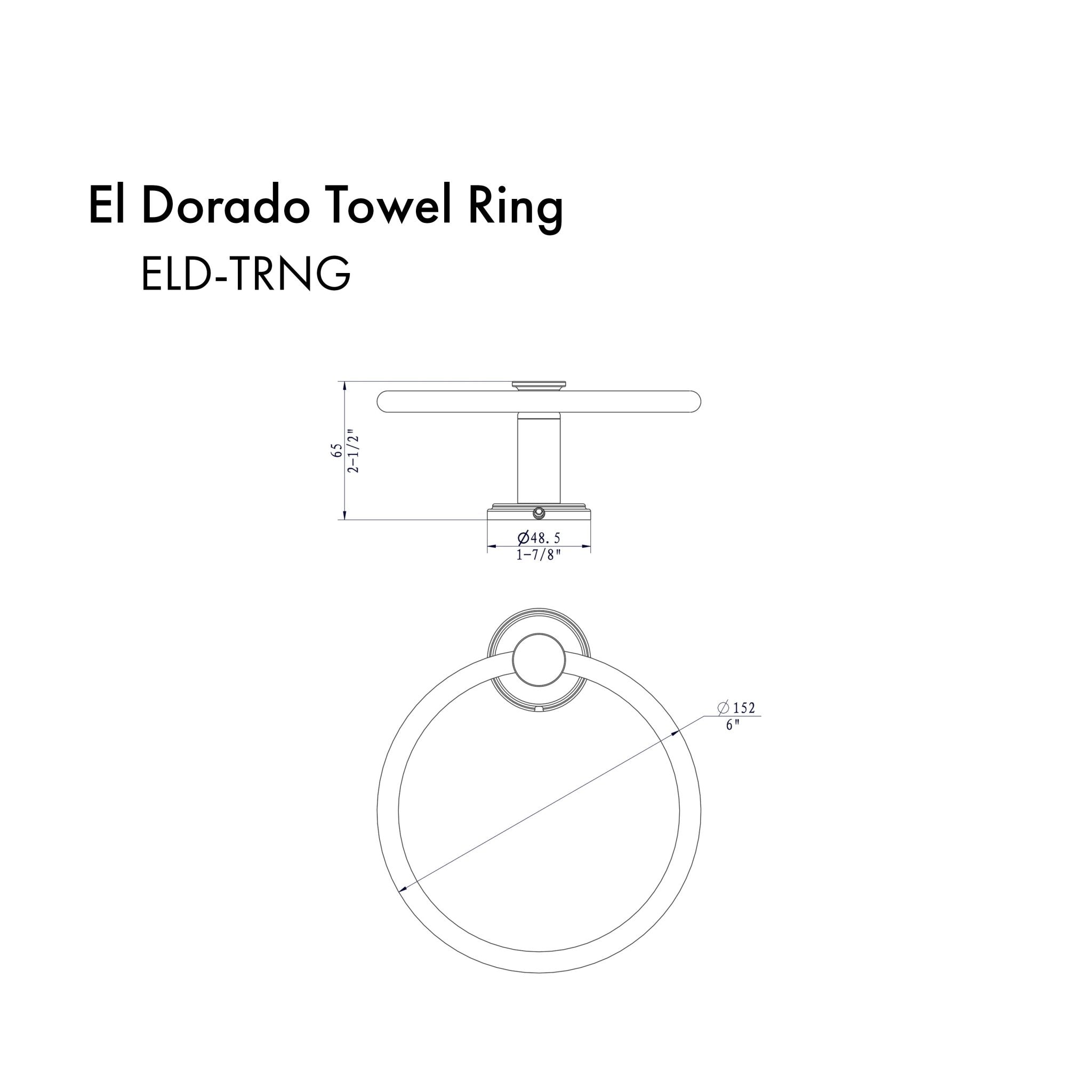 ZLINE El Dorado Towel Ring with color options (ELD-TRNG) dimensional diagram