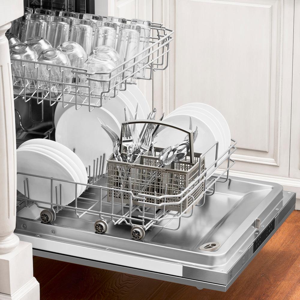 ZLINE 24 in. Stainless Steel Top Control Built-In Dishwasher with Stainless Steel Tub and Traditional Style Handle, 52dBa (DW-304-H-24)