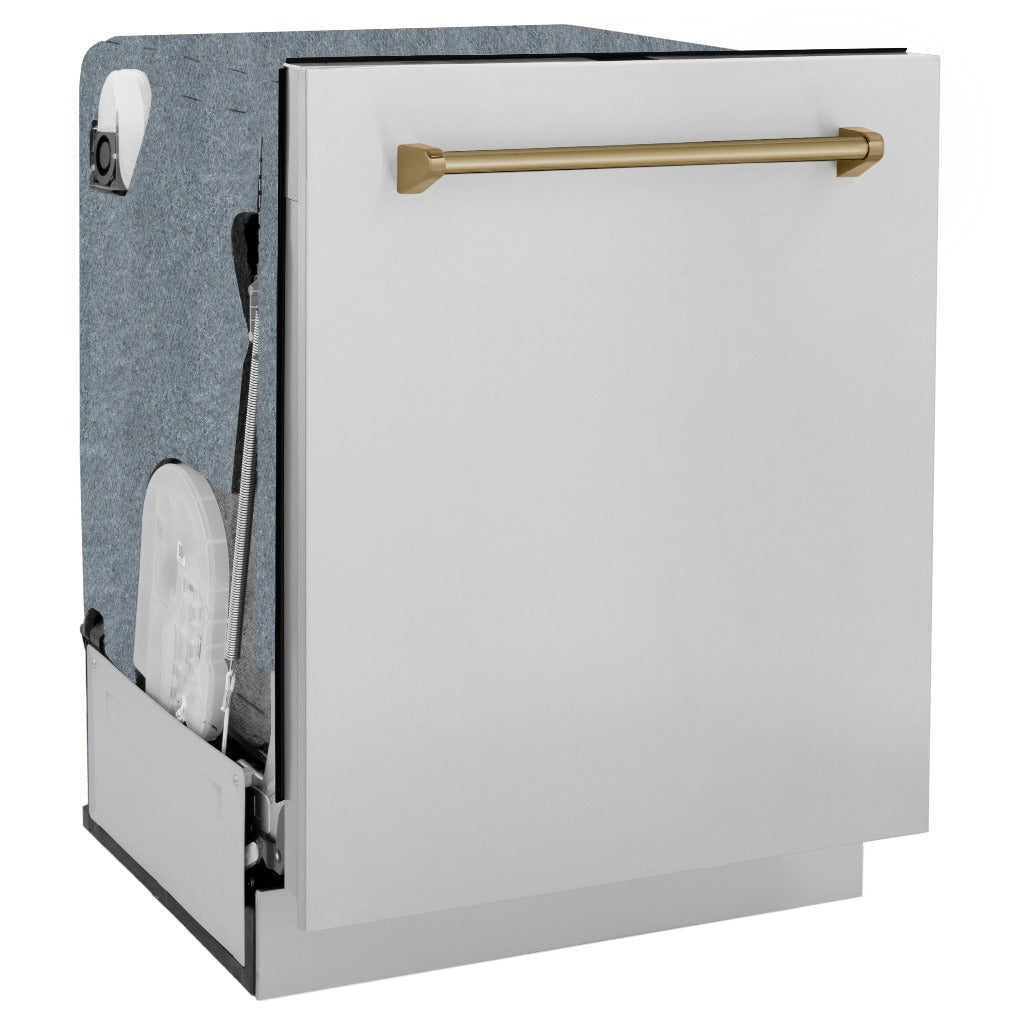  ZLINE Autograph Edition 24 in. Monument Dishwasher in Stainless Steel with Champagne Bronze Handle (DWMTZ-304-24-CB) Side View