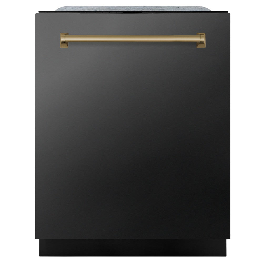 ZLINE Autograph Edition 24 in. Tall Tub Dishwasher with Black Stainless Steel Panel and Champagne Bronze Handle (DWMTZ-BS-24-CB)