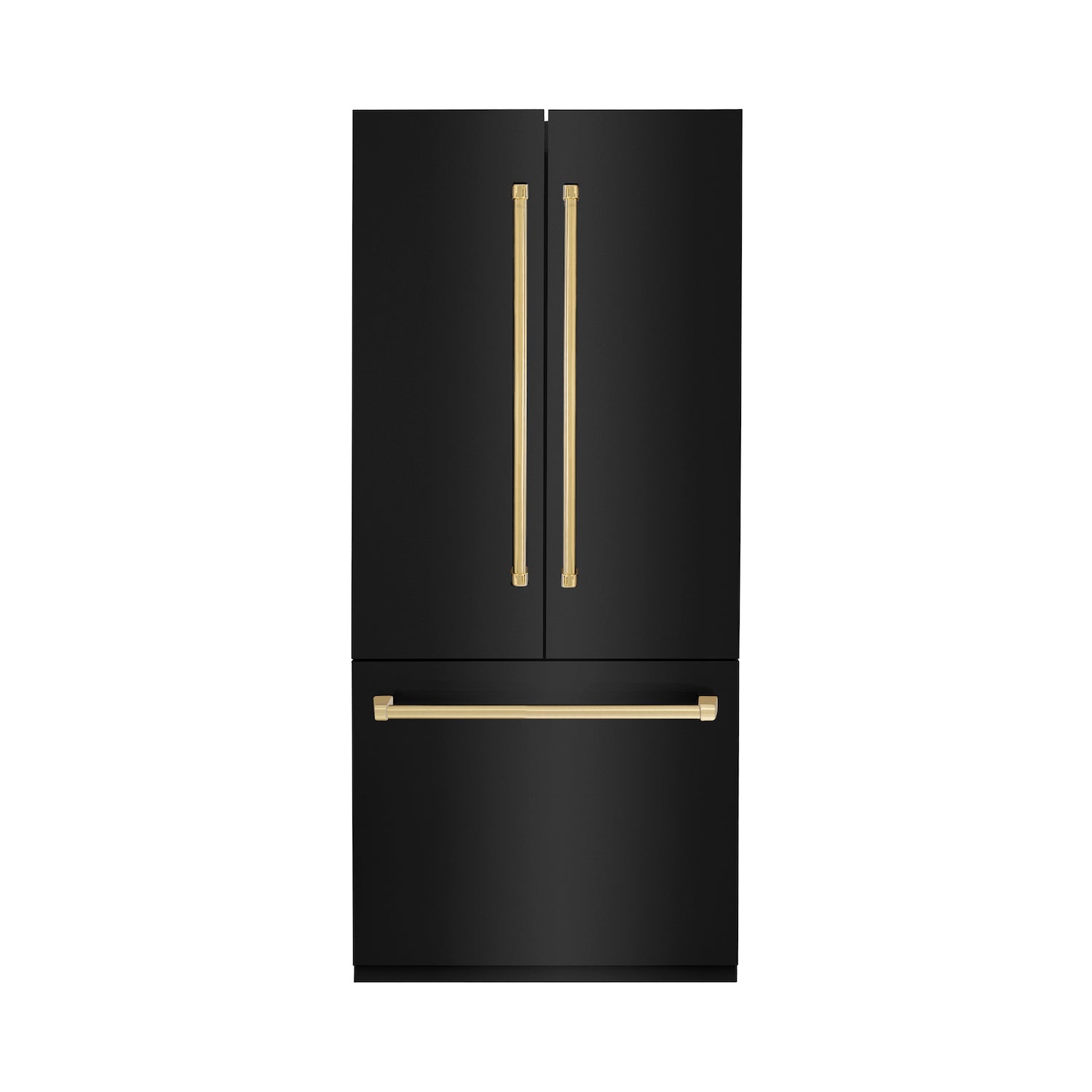 ZLINE Autograph Edition 36 in. 19.6 cu. ft. Built-in 2-Door Bottom Freezer Refrigerator with Internal Water and Ice Dispenser in Black Stainless Steel with Polished Gold Accents (RBIVZ-BS-36-G)