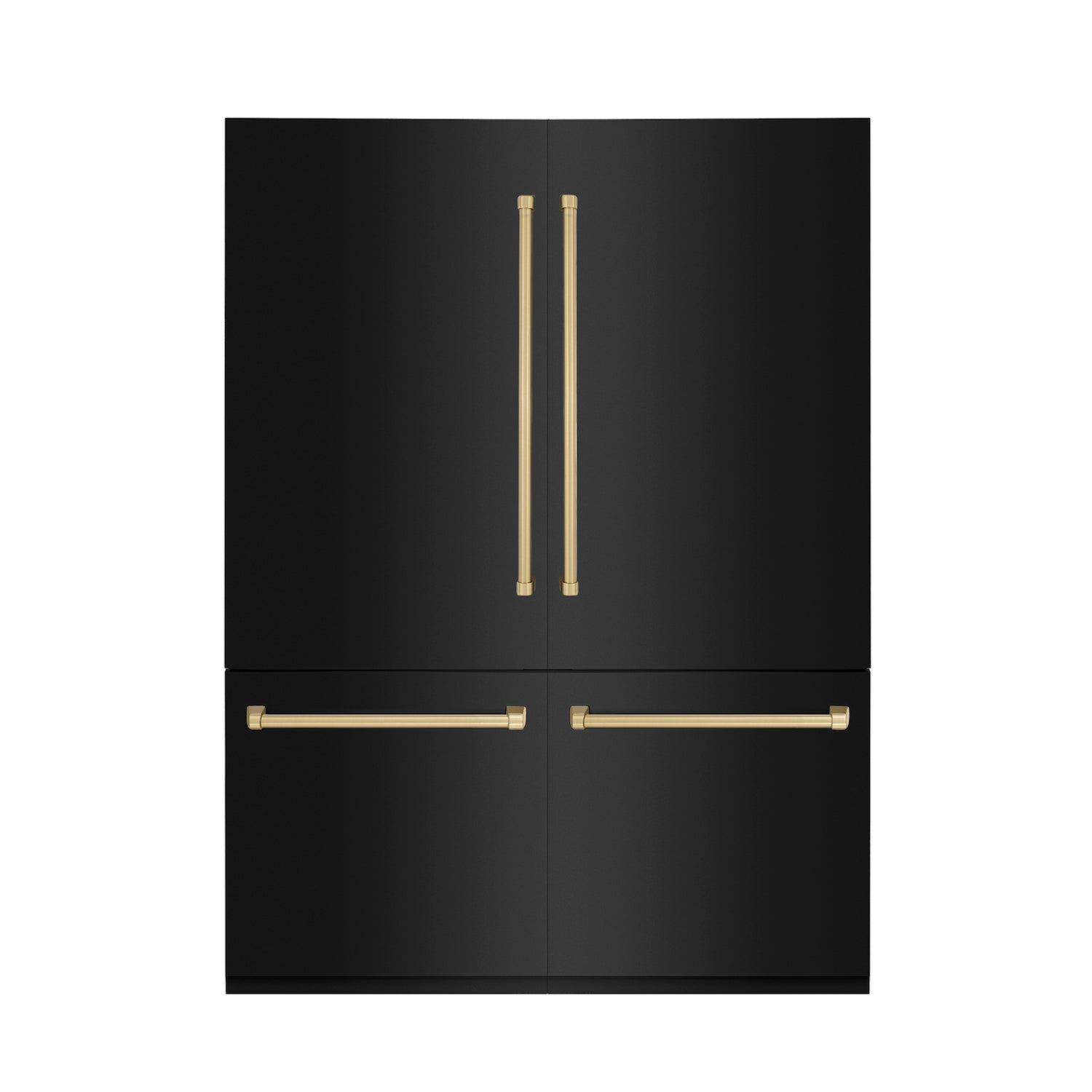 ZLINE Autograph Edition 60 in. 32.2 cu. ft. Built-in 4-Door French Door Refrigerator with Internal Water and Ice Dispenser in Black Stainless Steel with Champagne Bronze Accents (RBIVZ-BS-60-CB) front, closed.