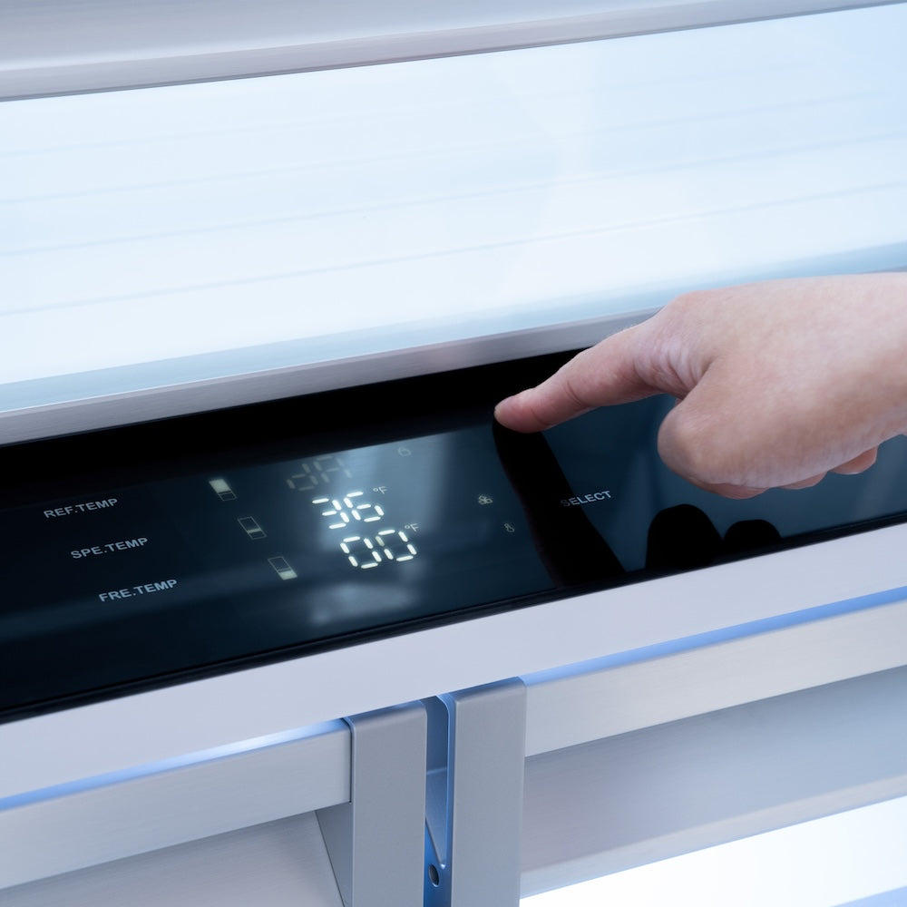Interior LED display and touch control make adjusting refrigerator and freezer settings simple.