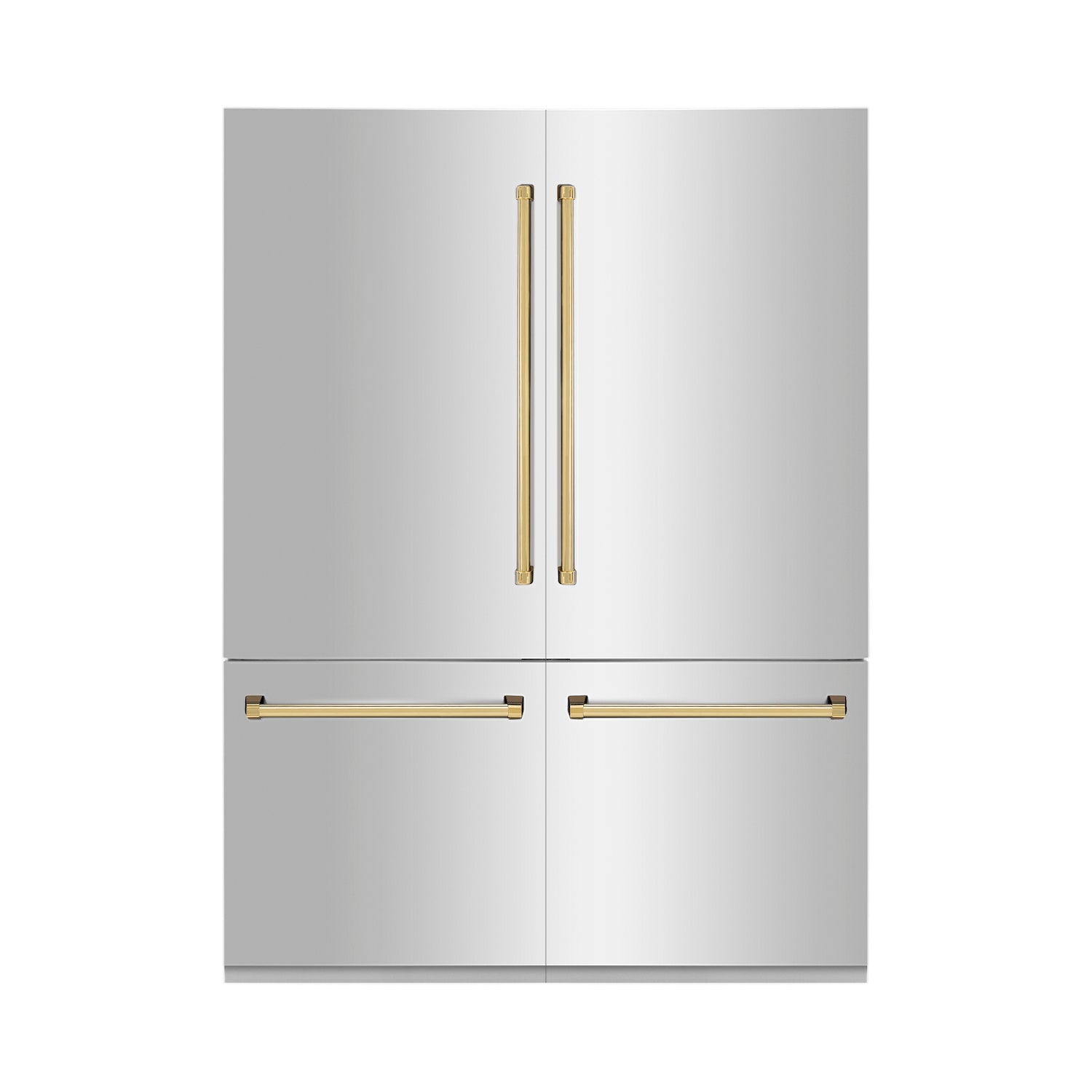 ZLINE Autograph Edition 60 in. 32.2 cu. ft. Built-in 4-Door French Door Refrigerator with Internal Water and Ice Dispenser in Stainless Steel with Polished Gold Accents (RBIVZ-304-60-G)