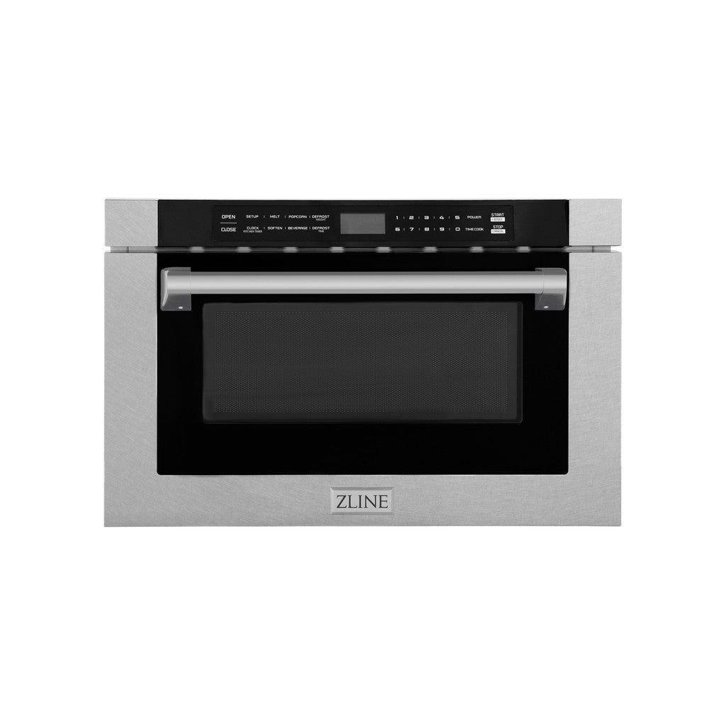 ZLINE 24 in. 1.2 cu. ft. Built-in Microwave Drawer with a Traditional Handle in DuraSnow Stainless Steel (MWD-1-SS-H) Front View Drawer Closed