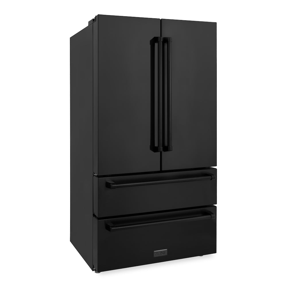 ZLINE 36 in. Black Stainless Steel French Door Refrigerator Side View.