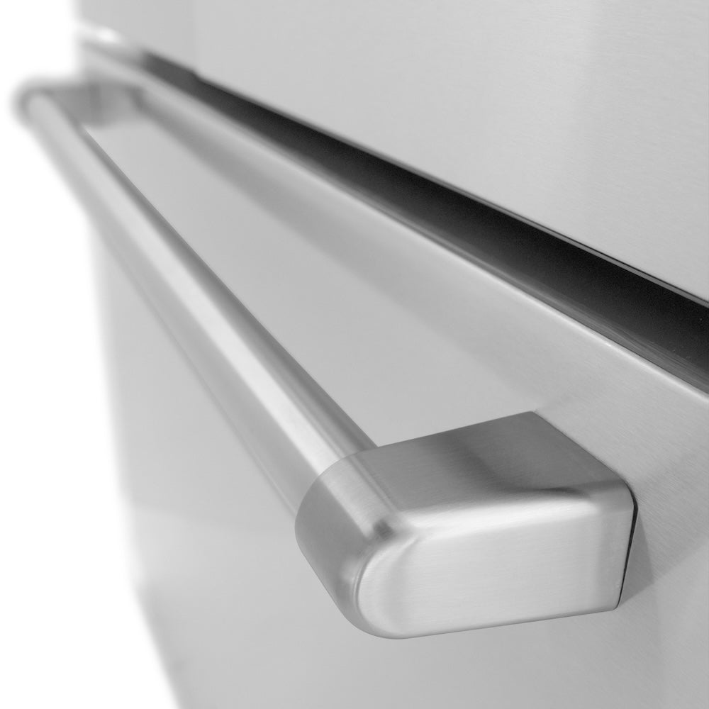 ZLINE 36 in. 28.9 cu. ft. Standard-Depth French Door External Water Dispenser Refrigerator with Dual Ice Maker in Fingerprint Resistant Stainless Steel (RSM-W-36) close-up handle on bottom freezer drawer.