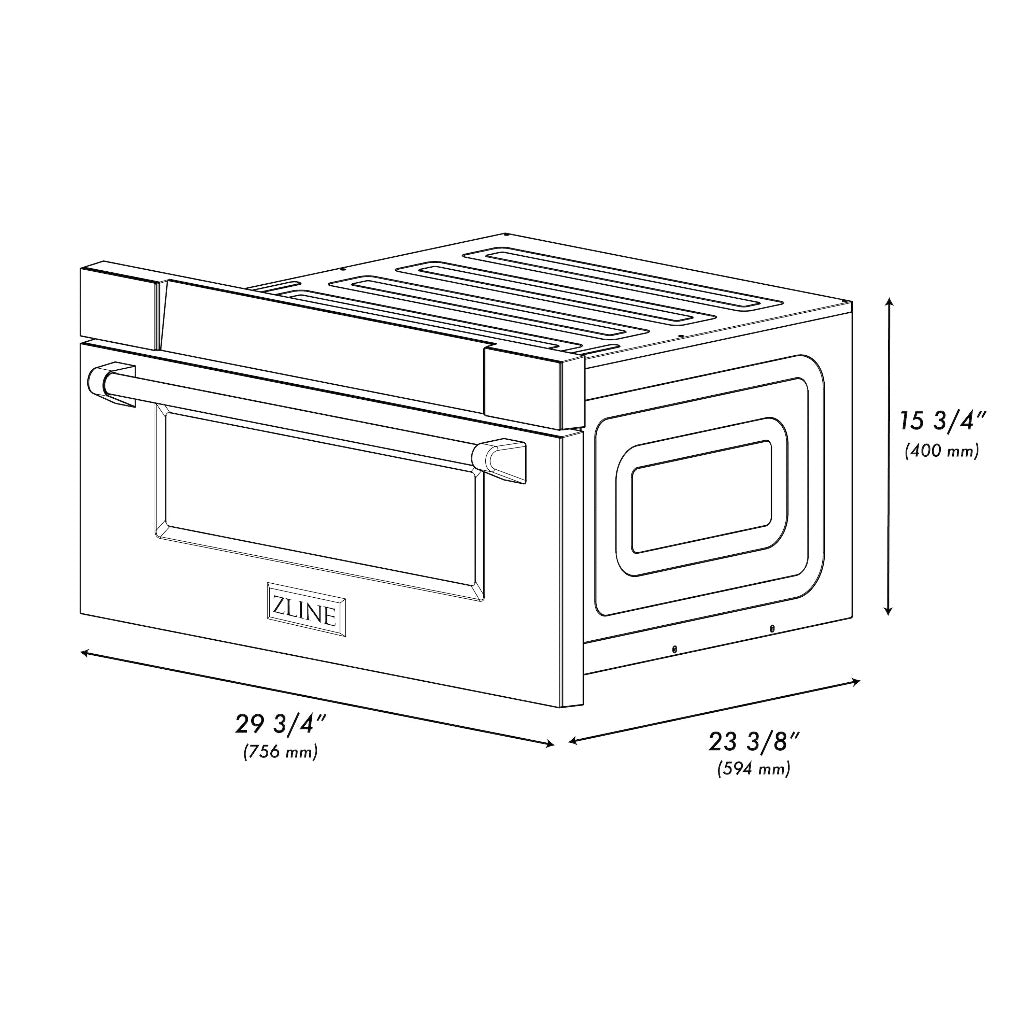 ZLINE 30" Microwave Drawer dimensional diagram.