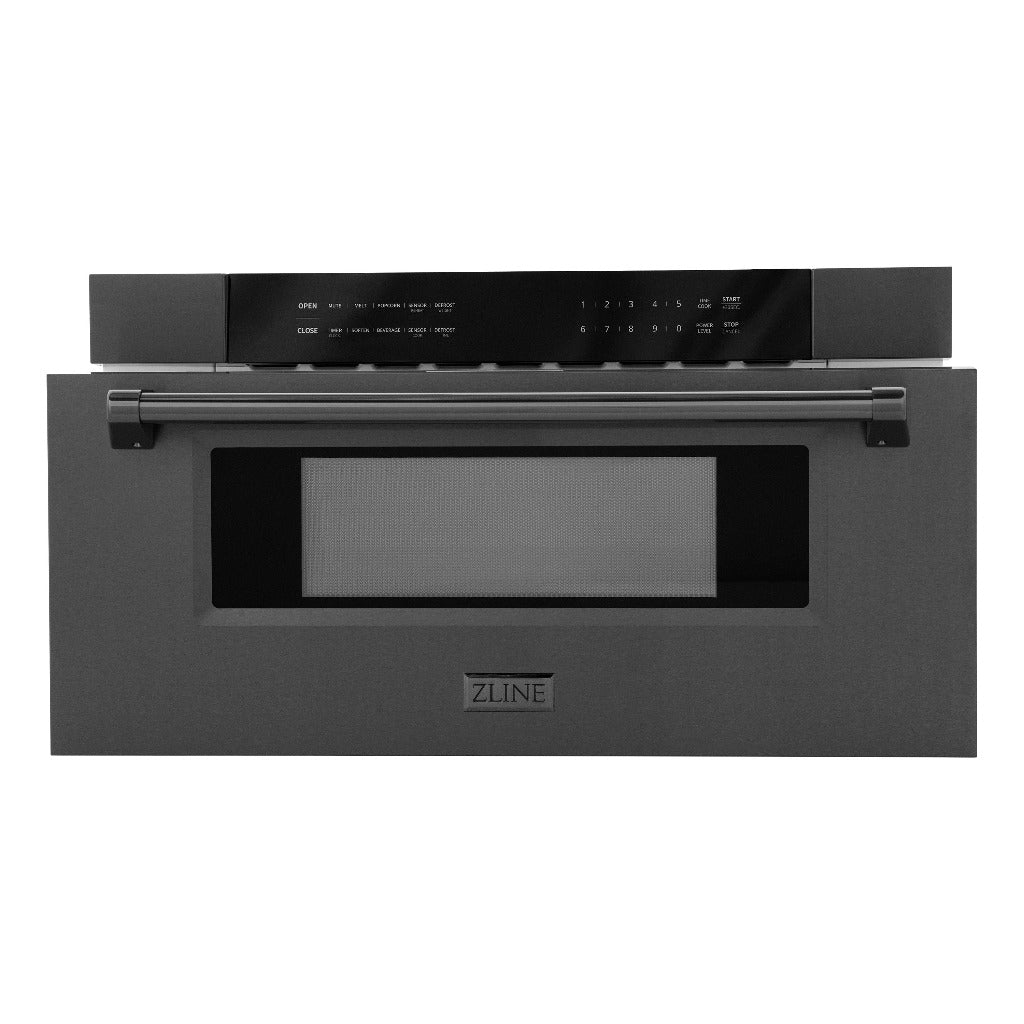 ZLINE 30 in. 1.2 cu. ft. Black Stainless Steel Built-In Microwave Drawer (MWD-30-BS) Front View Drawer Open